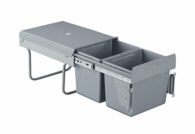 Výsuvný odpadkový 2-koš s úchyty dvířek, 2x15 l, K40-šedý plast  (1007108602)